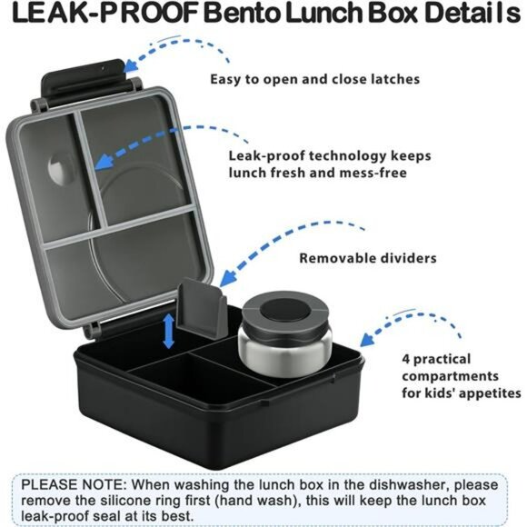 Kids Bento Lunch Box Set With Thermo Jar Insulated Leakproof Lunch Bag School - Picture 6 of 8